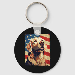 Golden Retriever Amerikaanse Vlag 4 juli Retriev Sleutelhanger