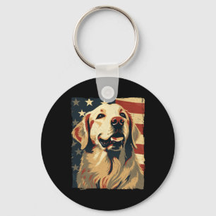 Golden Retriever Amerikaanse Vlag 4 juli Retriev Sleutelhanger