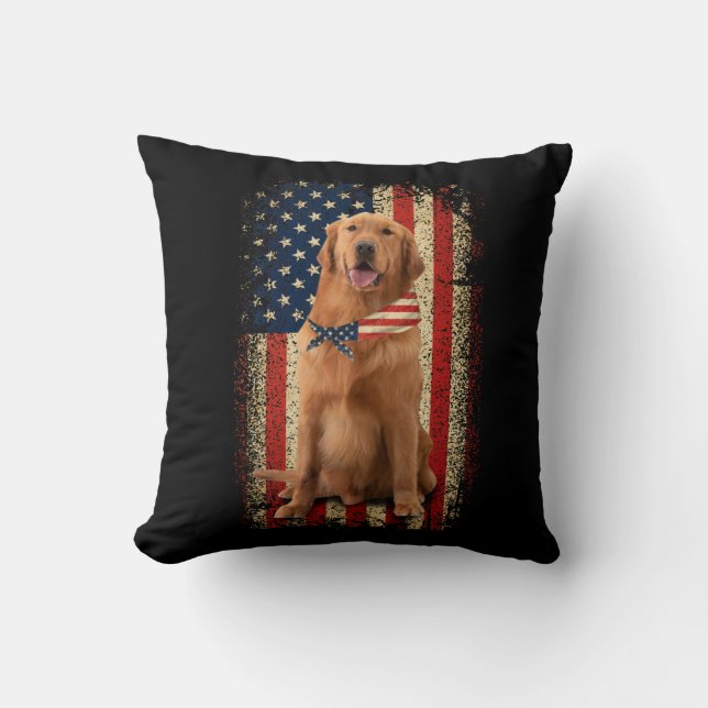 Golden Retriever Amerikaanse vlag Bandana 4 juli Kussen (Voorkant)