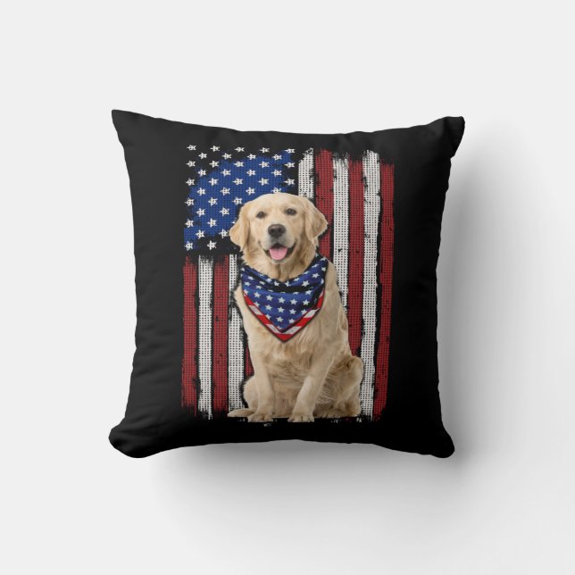 Golden Retriever Amerikaanse vlag Bandana 4 juli Kussen (Voorkant)