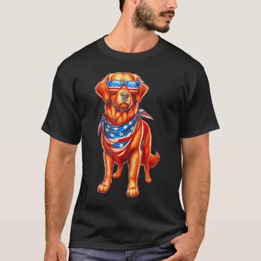 Golden Retriever Amerikaanse vlag USA 4th of T-shirt (Voorkant)