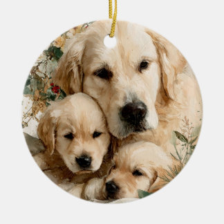 Golden Retriever and Puppies Vintage Christmas Keramisch Ornament
