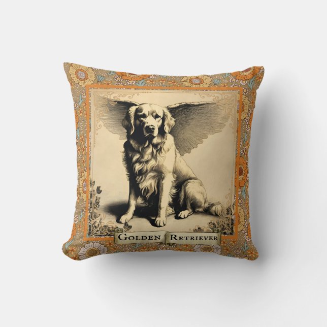  Golden Retriever Angel gepersonaliseerd Kussen (Voorkant)
