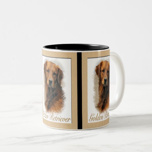 Golden Retriever Art Gifts Tweekleurige Koffiemok (Voorkant rechts)