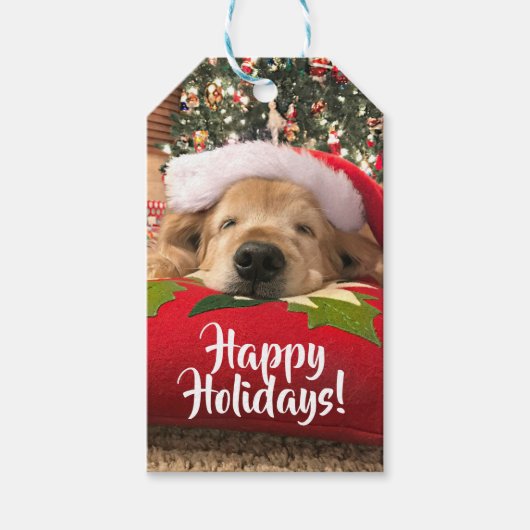 Golden Retriever Aslapen onder aangepaste naam Cadeaulabel (Voorkant)