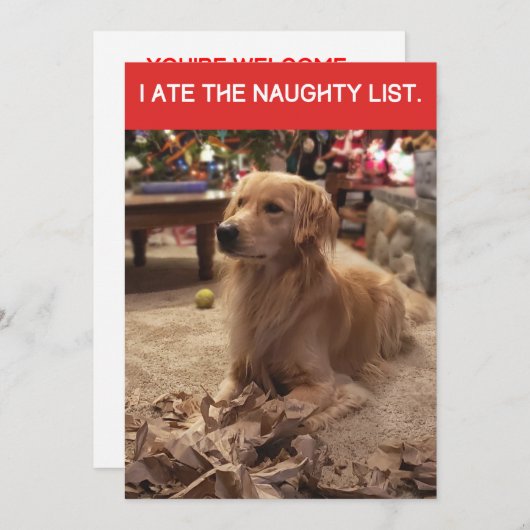 Golden Retriever Ate Naughty List kerstflat Feestdagenkaart (Voorkant / Achterkant)