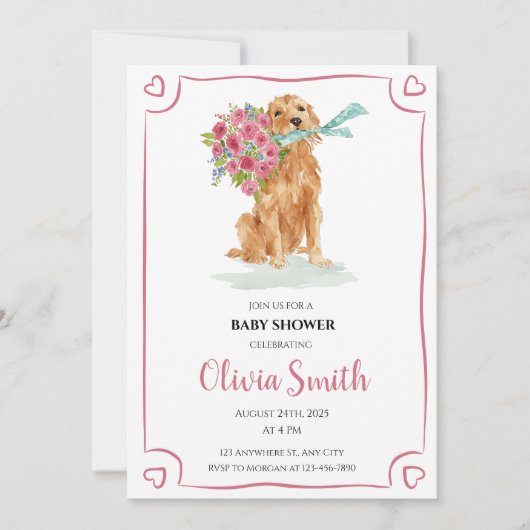 Golden Retriever Baby Shower Invite Kaart (Voorkant)