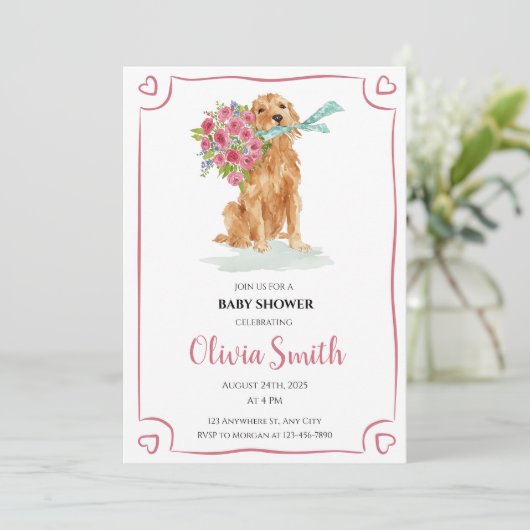 Golden Retriever Baby Shower Invite Kaart (Staand voorkant)