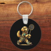 Golden Retriever Badminton Player Shuttle Sleutelhanger (Voorkant)