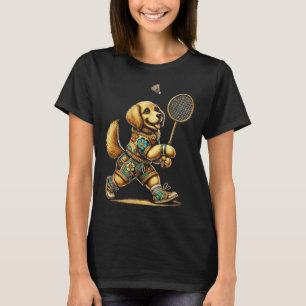 Golden Retriever Badminton Player Shuttle T-shirt