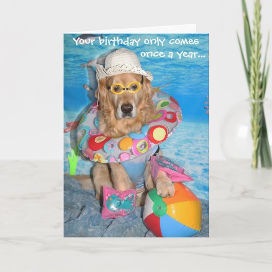 Golden Retriever Beach Bather Verjaardag Splash Kaart (Voorkant)