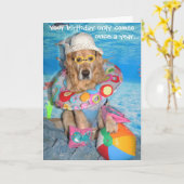 Golden Retriever Beach Bather Verjaardag Splash Kaart (Gele Bloem)