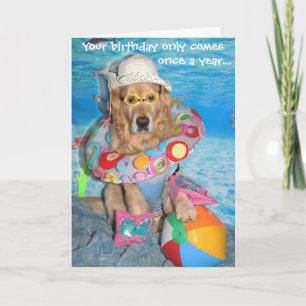 Golden Retriever Beach Bather Verjaardag Splash Kaart