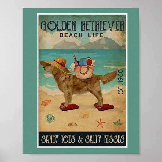 Golden Retriever Beach Beauty Poster (Voorkant)