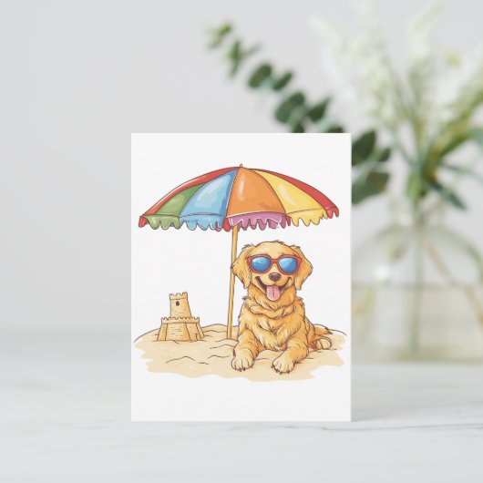 Golden Retriever Beach Dog Feestdagenkaart (Staand voorkant)