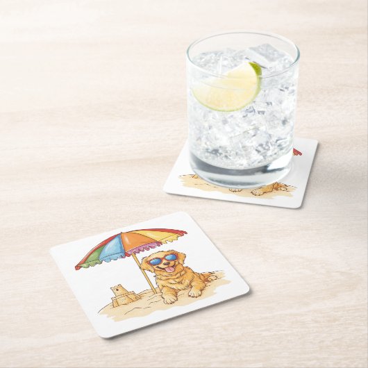 Golden Retriever Beach Dog Kartonnen Onderzetters (Insitu)