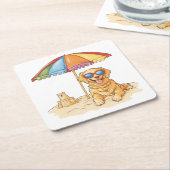 Golden Retriever Beach Dog Kartonnen Onderzetters (Schuin)