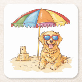 Golden Retriever Beach Dog Kartonnen Onderzetters