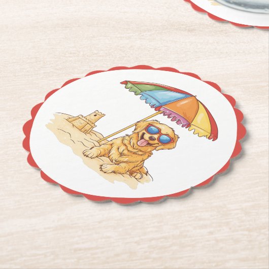 Golden Retriever Beach Dog Kartonnen Onderzetters (Gekanteld)