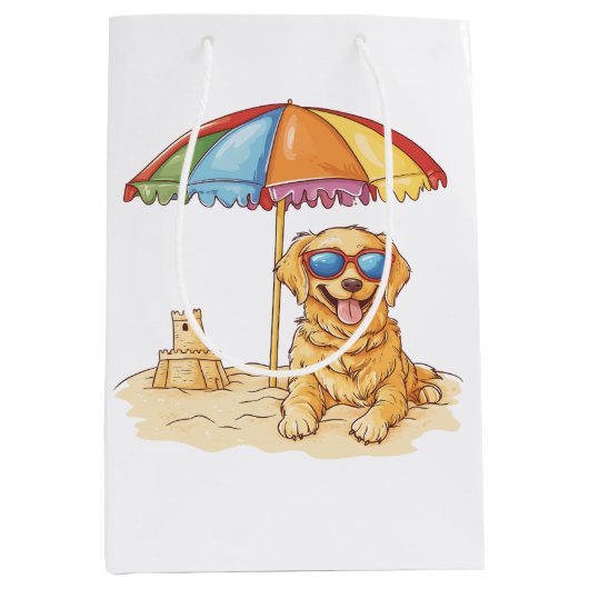 Golden Retriever Beach Dog Medium Cadeauzakje (Voorkant)