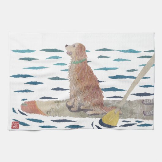 Golden Retriever, Beach Dog, Paddle Board Theedoek (Horizontaal)
