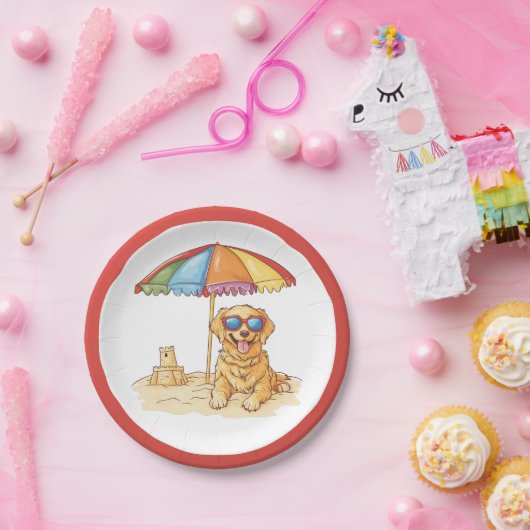 Golden Retriever Beach Dog Papieren Bordje (Feest)