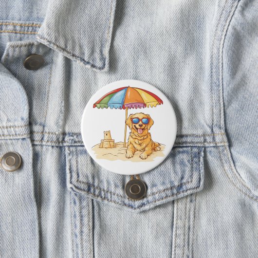 Golden Retriever Beach Dog Ronde Button 7,6 Cm (In situ)