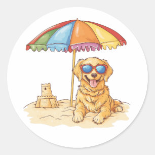 Golden Retriever Beach Dog Ronde Sticker