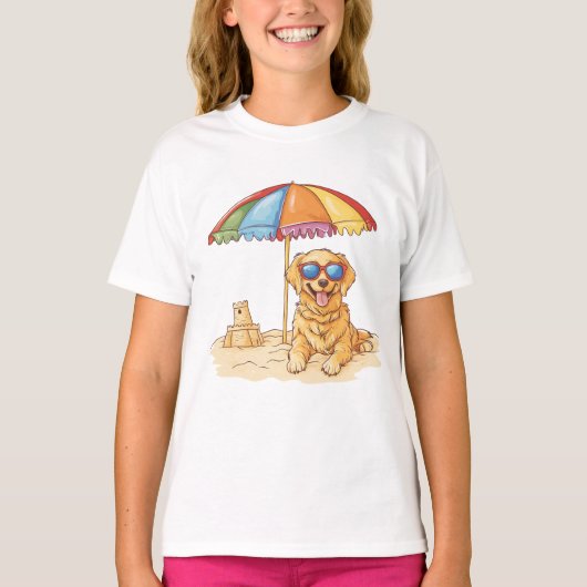 Golden Retriever Beach Dog T-shirt (Voorkant)