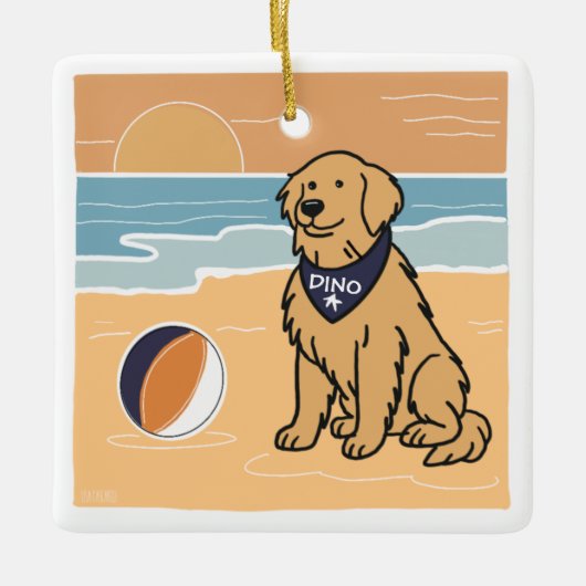 Golden Retriever Beach Kerstversiering Keramisch Ornament (Voorkant)