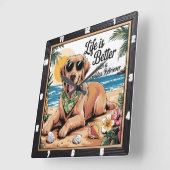 Golden Retriever Beach Life Vierkante Klok (Hoek)