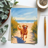 Golden Retriever Beach Path | Ocean Dog Pet Briefkaart