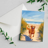 Golden Retriever Beach Path | Ocean Dog Pet Briefkaart