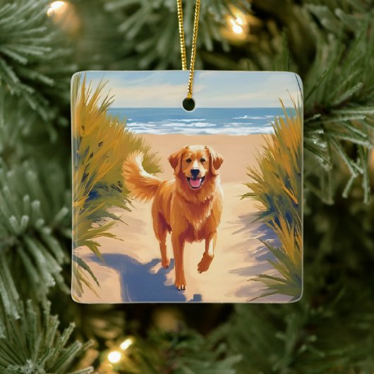 Golden Retriever Beach Path | Ocean Dog Pet Keramisch Ornament (Boom)