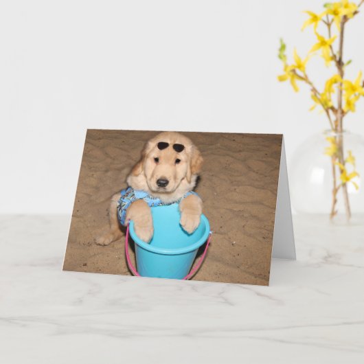 Golden Retriever Beach Puppy Birthday Kaart (Gele Bloem)