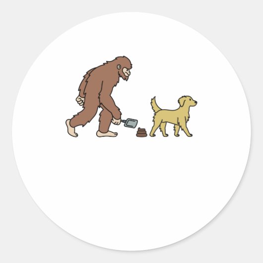 Golden Retriever Bigfoot Sasquatch Poop Ronde Sticker (Voorkant)