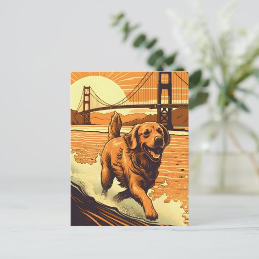 Golden-Retriever bij de Golden Gate Bridge Briefkaart (Staand voorkant)