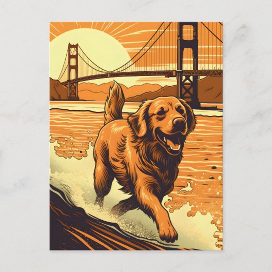Golden-Retriever bij de Golden Gate Bridge Briefkaart (Voorkant)