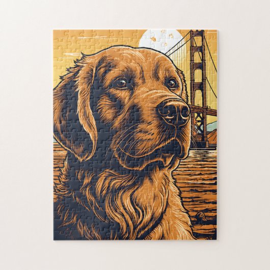 Golden-Retriever bij de Golden Gate Bridge Legpuzzel (Verticaal)