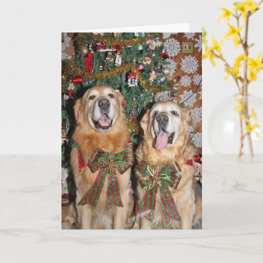 Golden Retriever bij de kerstboom Kaart (Gele Bloem)