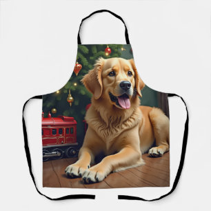 Golden Retriever bij de speelgoedtrein Kerstmis Schort