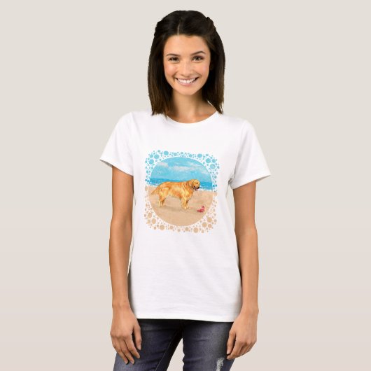 Golden Retriever bij het strand T-shirt (Voorkant volledig)