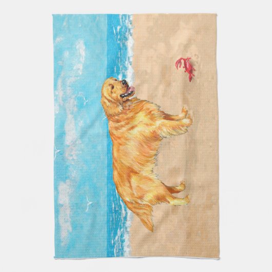 Golden Retriever bij het strand Theedoek (Verticaal)