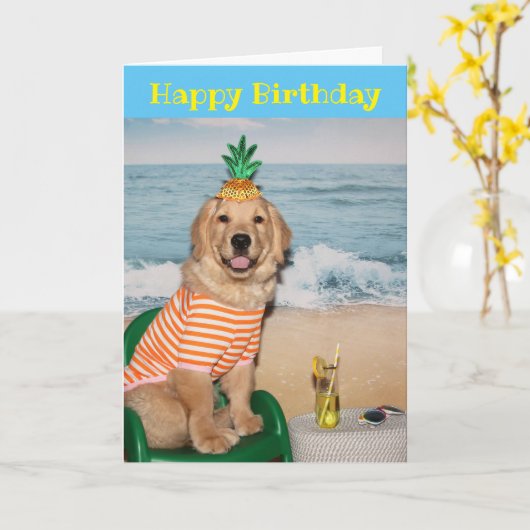 Golden Retriever Birthday Beach-depots Kaart (Gele Bloem)