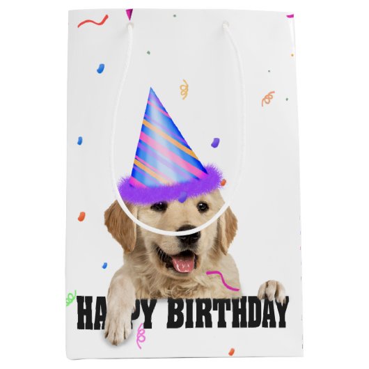 Golden Retriever Birthday Confetti Medium Cadeauzakje (Voorkant)