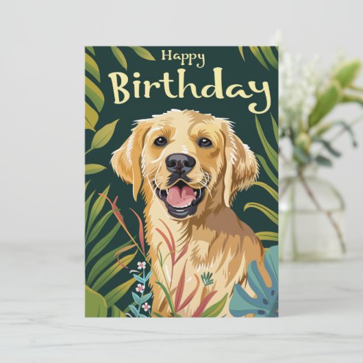 Golden Retriever Birthday Feestdagenkaart (Staand voorkant)