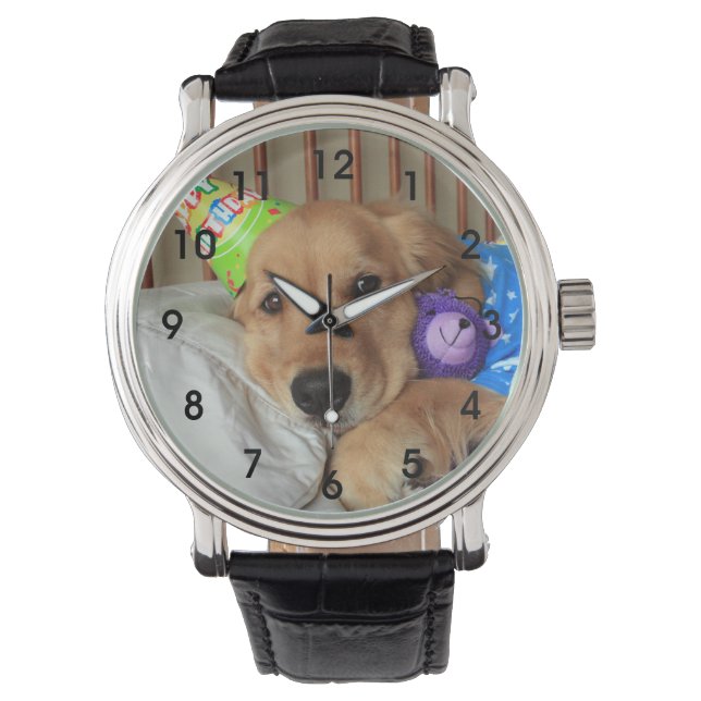 Golden Retriever Birthday Horloge (Voorkant)