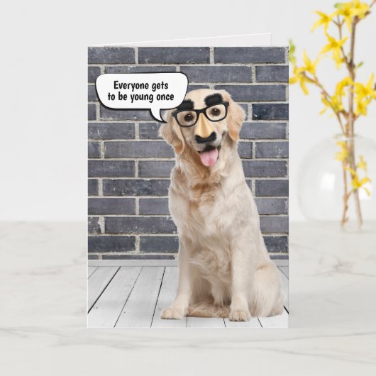 Golden Retriever Birthday Humor Kaart (Gele Bloem)