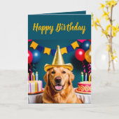 Golden Retriever Birthday Kaart (Gele Bloem)