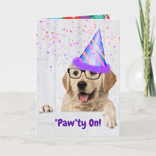 Golden Retriever Birthday Party Dog Kaart (Voorkant)